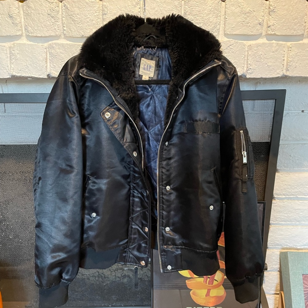 Satin Faux Fur Bomber Jacket GAP